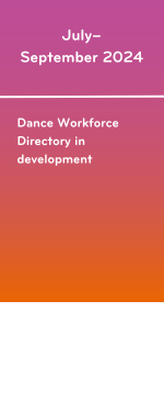 A timeline. Graphic two text: July– September 2024: Dance Workforce Directory in development